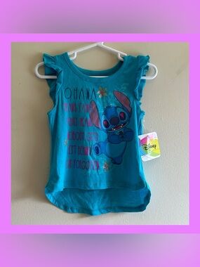 New! Disney Girls' Teal Stitch Ruffle Sleeve Tank Top